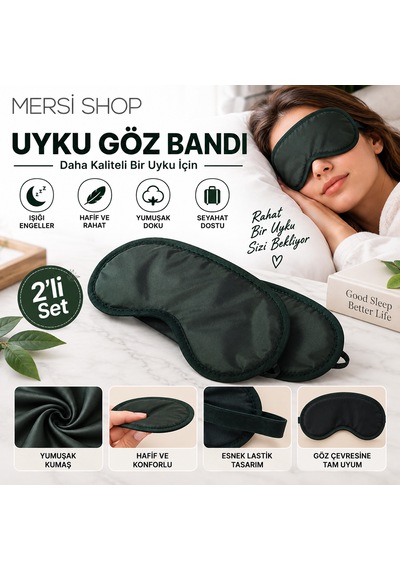 Mersi Shop 2'li Uyku Göz Bandı Işık Engelleyici Yumuşak Hafif Seyahat Ve Dinlenme Göz Maskesi Siyah - Siyah