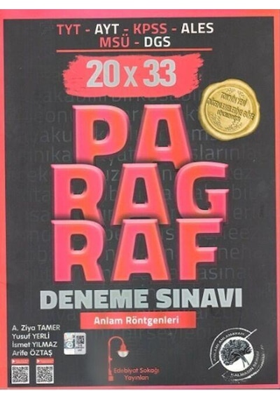 Tyt Ayt Kpss Ales Msü Dgs Paragraf 20 X 33 Deneme Sınavı Edebiyat Sokağı