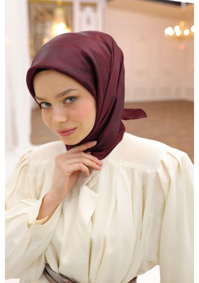 Silk Home Desenli Shiny Eşarp - 8647 - Bordo Siyah Bordo Siyah