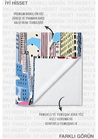 Şehir Manzaralı Bulut Temalı Plaj Havlusu-modern Pastel Skyline Havuz Deniz Hızlı Kuruyan Örtü Havlu Mat Şafak