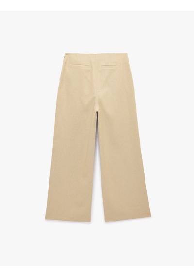 Koton Straight Fit Cepli Düz Bol Paça Keten Pantolon Vizon 6sak40009ew