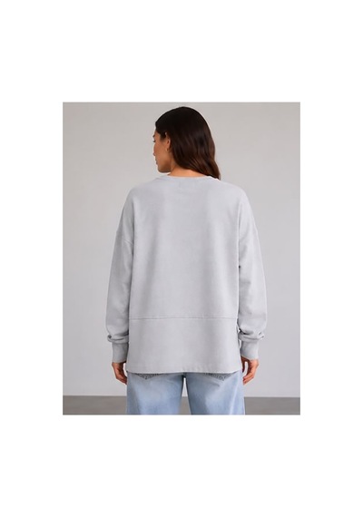 Herkesemoda Oversize/geniş Kalıp Yırtmaçlı Bisiklet Yaka Yumuşak Tuşeli Örme Sweatshirt Gri