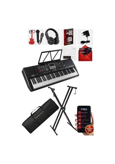 Midex Ps-1800bk-set 61 Tuşlu Kaliteli Org Dijital Ekranlı Stand Kulaklık Çanta Notalık Adaptör Sticker Metod