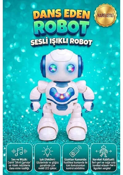 Dans Eden Robot 7 Fonksiyonlu Uzaktan Kumandalı Işıklı Sesli Müzikli Yürüyen Akıllı Oyuncak Robot Mavi