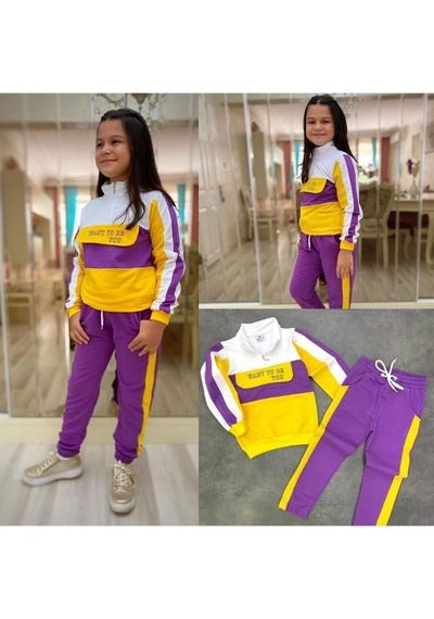 MODAVALS WANT TO BE YOU BASKILI YARIM FERMUAR DETAYLI UNISEX ÇOCUK EŞOFMAN TAKIMI - MOR Mor