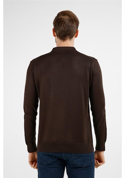 İmza Kahverengi Polo Yaka Cepsiz Comfort Fit Classic Pamuklu Triko Kazak 1012255155 Kahverengi