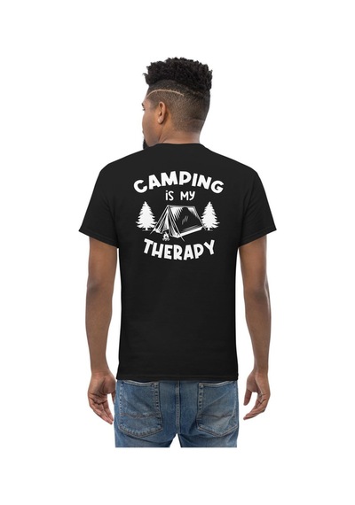 Wildstyle Camping Is My Therapy Kamp Çadır Doğa Baskılı Unisex Bisiklet Yaka Tişört Siyah