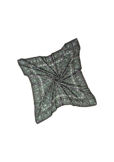 Mim Eşarp Mısırlı Eşarpları Büyük Boy Etnik Desenli Eşarp 120x120 Cm Koyu Yeşil - Füme