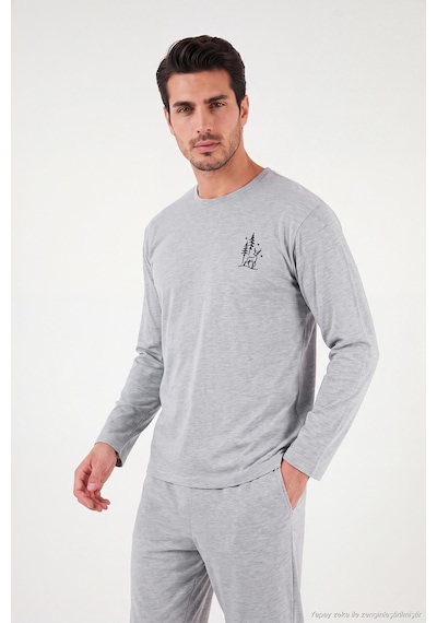 Buratti Minimal Baskılı Pamuklu Uzun Kollu Pijama Takımı Erkek Pijama Takımı 6575005 Gri Melanj