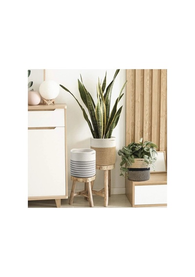 Dekoratif Jüt Hasır Saksılık Havluluk Organizer 15x15 Cm Krem Krem