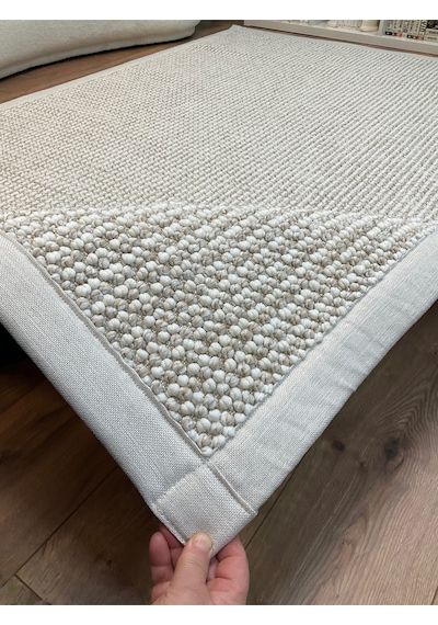 Saraz Halı Kumaş Bordür Gri Bukle Antrasit Bordür Halı Salon Koridor Mutfak Çocuk Odası Halısı Kilim S267 Bej - Krem
