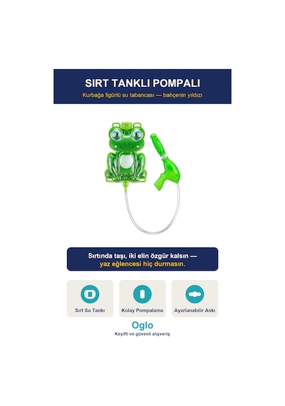 Su Tabancası Sırt Çantalı Pompalı Frogy Su Depolu Tanklı Çocuk Su Tüfeği, Yaz Bahçe Havuz Oyuncağı 3+ Yaş
