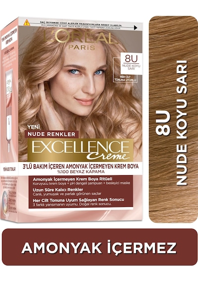 L'Oréal Paris L'Oréal Paris Excellence Creme Nude Renkler Saç Boyası – 8U Nude Koyu Sarı 8U Nude Koyu Sarı