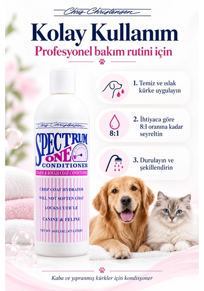 Chris Christensen Sp One 8:1 Konsantre Kaba Ve Yıpranmış Kürkler İçin Kedi Köpek Tüy Kremi 473 Ml