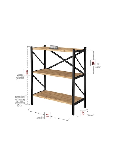 Bofigo Dekoratif 3 Raflı Kitaplık Metal Kitaplık Perge Çam Bofigo Dekoratif 3 Raflı Kitaplık Metal Kitaplık Perge Çam