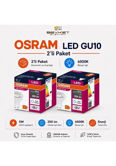 Osram Gu10 2'li Paket Led Ampul 4.5w 6500k Beyaz 2 Adet