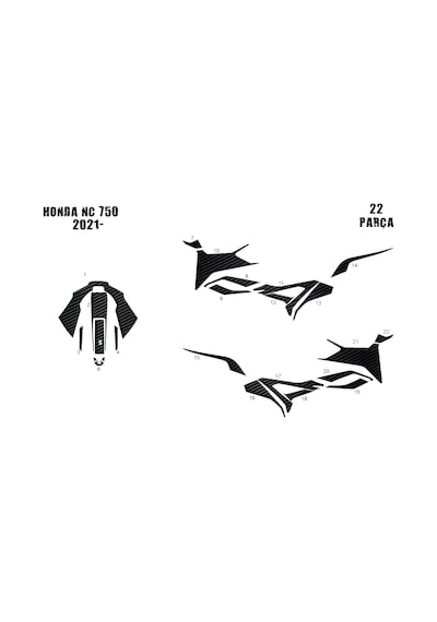 Honda Nc 750 2021- 22 Parça Tank Pad Ve Grenaj Kaplama Siyah
