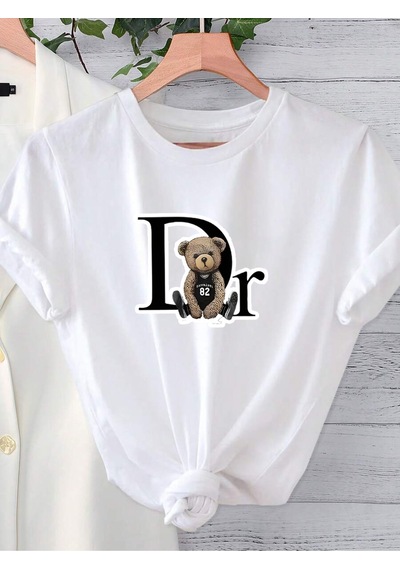 Uyguntarz Unisex Dr. Ayı Tasarım Basklı Tshirt Beyaz