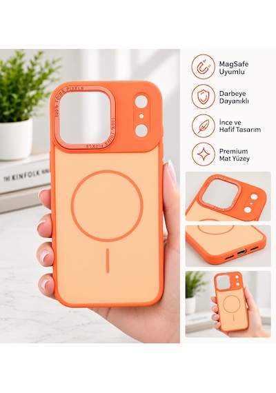 İphone 17promax Standlı Kamera Korumalı Silikon Turuncu