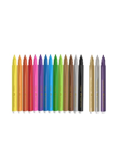 Faber Castell Boyama Seti Comfort Keçeli Kalem 15+3 Metalik Renk Ve Çift Uçlu Bicolor Kuru Boya 24 Renk Çok Renkli