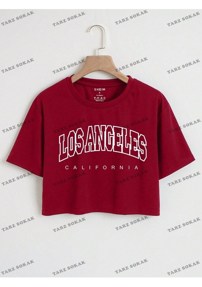 Flood Of Style Crop Ckod-232913 Harf Grafikli Kırpma Bordo