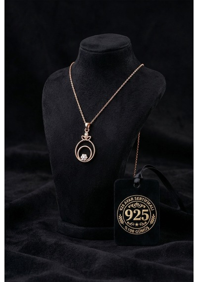 925 Ayar Zirkon Taşlı Rose Çiçekli Halka Gümüş Kolye Gümüş - Rodyum