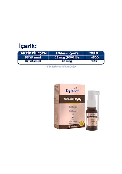 Dynavit Vitamin D3k2 10 Ml Sprey 1000ıu D3 & 20mcg K2 Vitamini - Kas & Kemik & Bağışıklık
