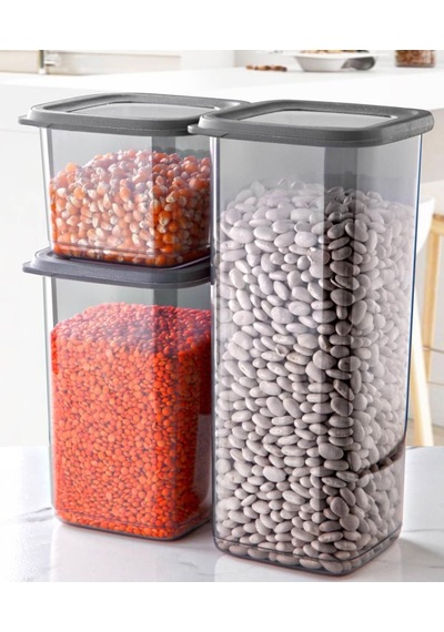 Omnipazar Sy-2735 Fresca Kare Erzak Saklama Kabı Silikon Kapak 3'lü Set Şeffaf