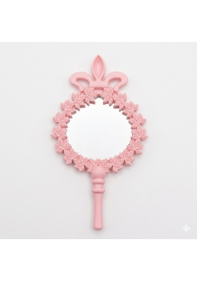 Kına Gecesi Hediyelik Pembe Çiçekli Plastik El Aynası - 5x10.5 Cm 10 Adet
