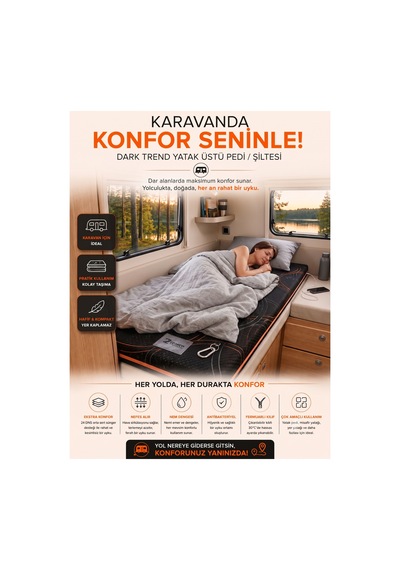 Dark Trend Sleep Yıkanabilir Kılıf Orta Sert Sünger Yatak Pedi & Şiltesi Topper 5 Cm Turuncu Şeritli Siyah