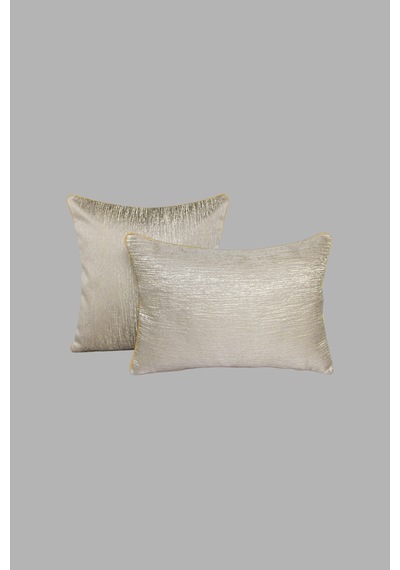 Kırlent Kılıfı Çizgili Desenli Jakarlı Dokuma Kumaş 2'li 45x45 Ve 35x50 Çift Taraflı Biyeli Vizon