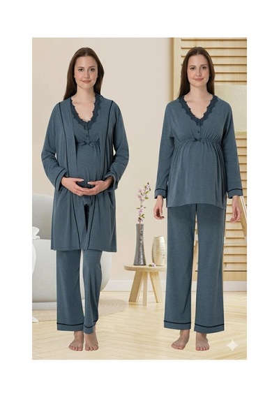 Angbutik Effortt 3054 Sabahlıklı Lohusa Pijama Takımı Antrasit