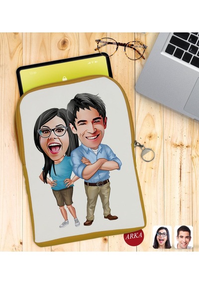 Bk Gift Kişiye Özel Sevgililer Karikatürlü Taşınabilir Koruyucu Tablet Kılıfı & Organizer Çanta - Sarı-101 Kılıf