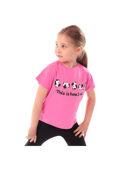Toontoy Kids Kız Çocuk Baskılı Bisiklet Yaka Kısa Kollu Tişört Fuşya
