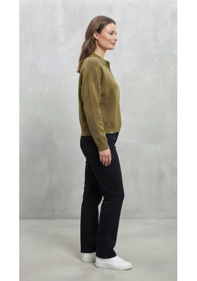 Youknitwear You Aura Polo Yaka Kadın Kazak Adaçayı Yeşili