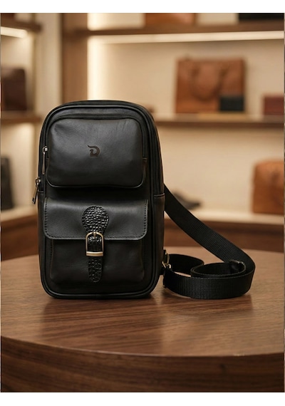 Yedideri Hakiki Deri Sling Bag Şık Ve Minimal Günlük Omuz Çantası Siyah