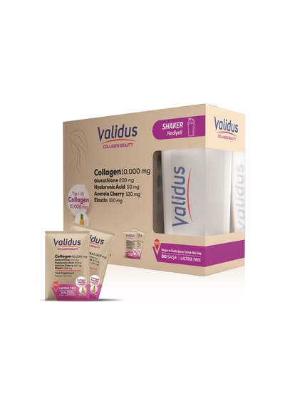 Validus Tip I-III 10.000 Mg Kolajen ve Elastin İçeren Takviye Edici Gıda 30 Şase + Shaker