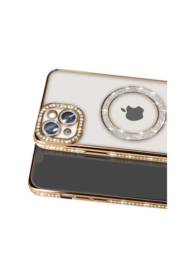 Newface Apple İphone 15 Kılıf Joke Simli Magneticsafe Kılıf - Gold Altın