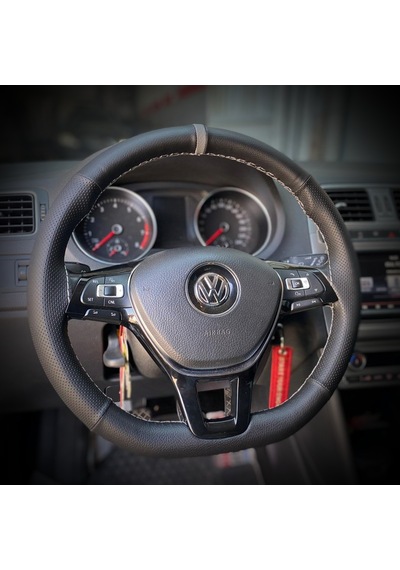 Dikişli Direksiyon Kılıfı İthal Siyah Deri Noktalı Deri Gri Yüzük Gri Dikişli Vw Polo İçin Gri Dikiş