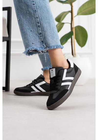 Kadın Düşük Bilek Bağcıklı Sneaker Siyah - Beyaz