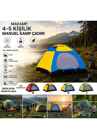 4-5 Kişilik Toz Geçirmez Kamp Çadırı 200x200x135 Cm Belirtilmemiş