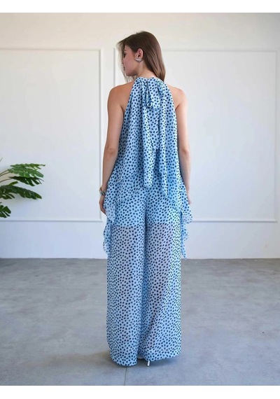 Elora Atelier Benek Desenli Şifon Asimetrik Takım Çok Renkli