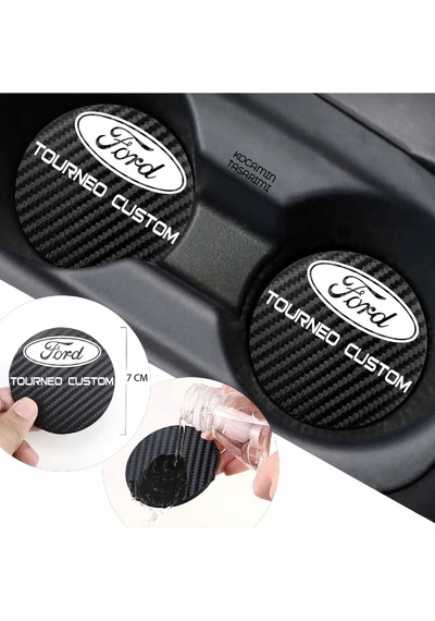 Ford Tourneo Custom Yazılı Karbon Bardak Altlığı Ford Armali Tourneo Custom İçin Spor Ve Şık 7 Cm 2 Adet Tasarım 2 Adet