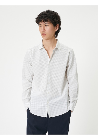 Koton Slim Fit Gömlek Yarım İtalyan Yaka Düğmeli Pamuklu Bej Desenli 4sam60082hw Ekru Desenli