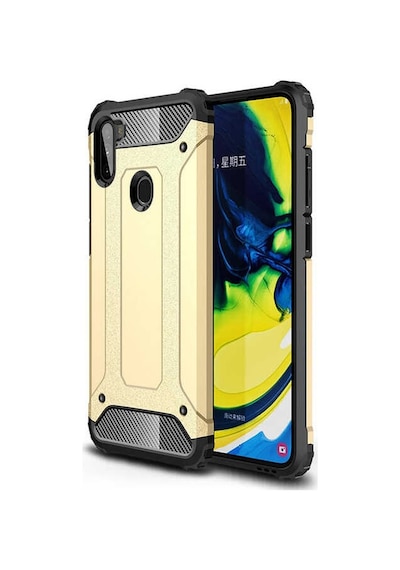 Noktaks - Galaxy Uyumlu A11 Uyumlu - Kılıf Çift Katman Zırh Tank Crash Military Kapak - Gold - T12869 Gold