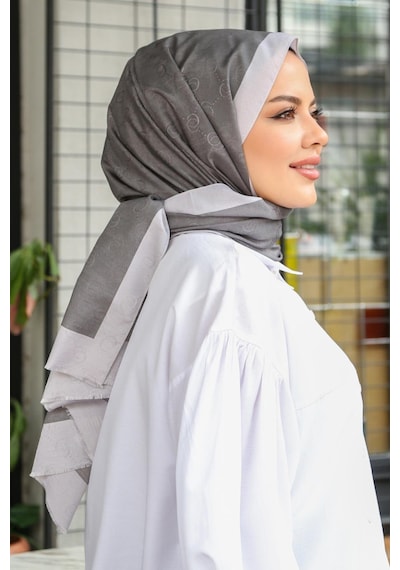 Premium Lux Original Monogram Şal İpek Vual, Yüksek Kalite, Hafif, Rahat, Şık, Tesettür, Shawl Füme
