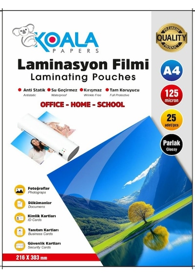 A4 Laminasyon Filmi 125 Micron 1 Paket 25 Adet