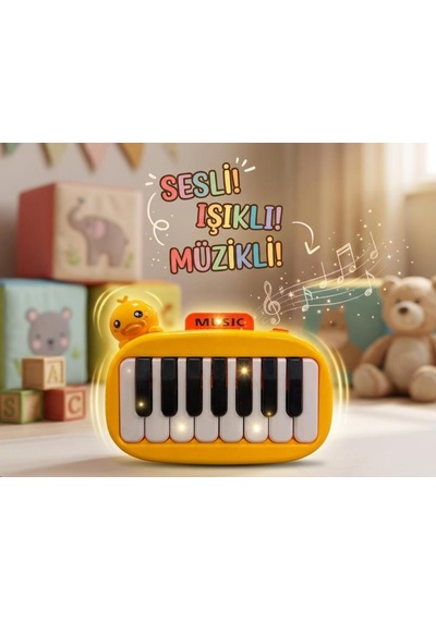 14cm Sesli Işıklı Ve Müzikli Sevimli Ördek Figürlü İnteraktif Oyuncak El Piyanosu