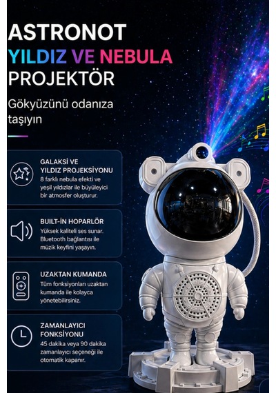 Glr Mxs-003 Uzay Astronot Gökyüzü Lazer Projeksiyon Ve Bluetooth Hoparlör Gece Lambası