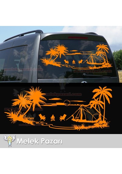 Gün Batımı Çadır Kampı, Kamp Karavan Sticker, Karavan Çıkartma